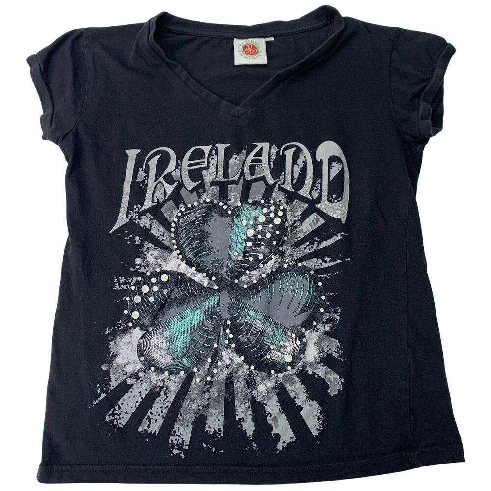 Ireland Womens Medium Souvenir St Patricks Day Craftwear Shamrock Sparkle Tee